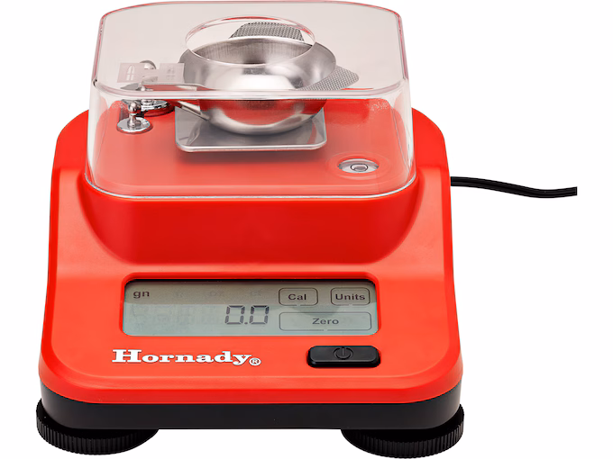 Hornady M2 Digital Bench Powder Scale on a reloading bench