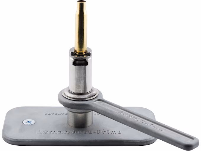 Lyman Accu-Prime Manual Bench Priming Tool on a workbench