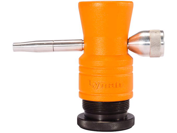 Lyman Brass Smith Powder Trickler on a reloading bench